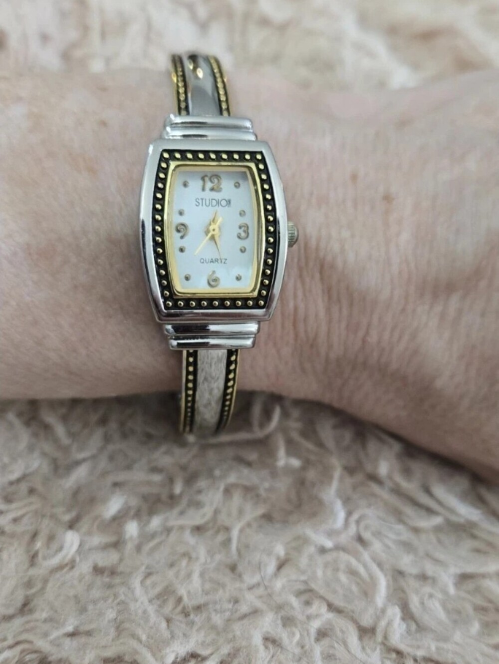Studio Time Silver & Gold Tone Women's Cuff Bracelet Watch